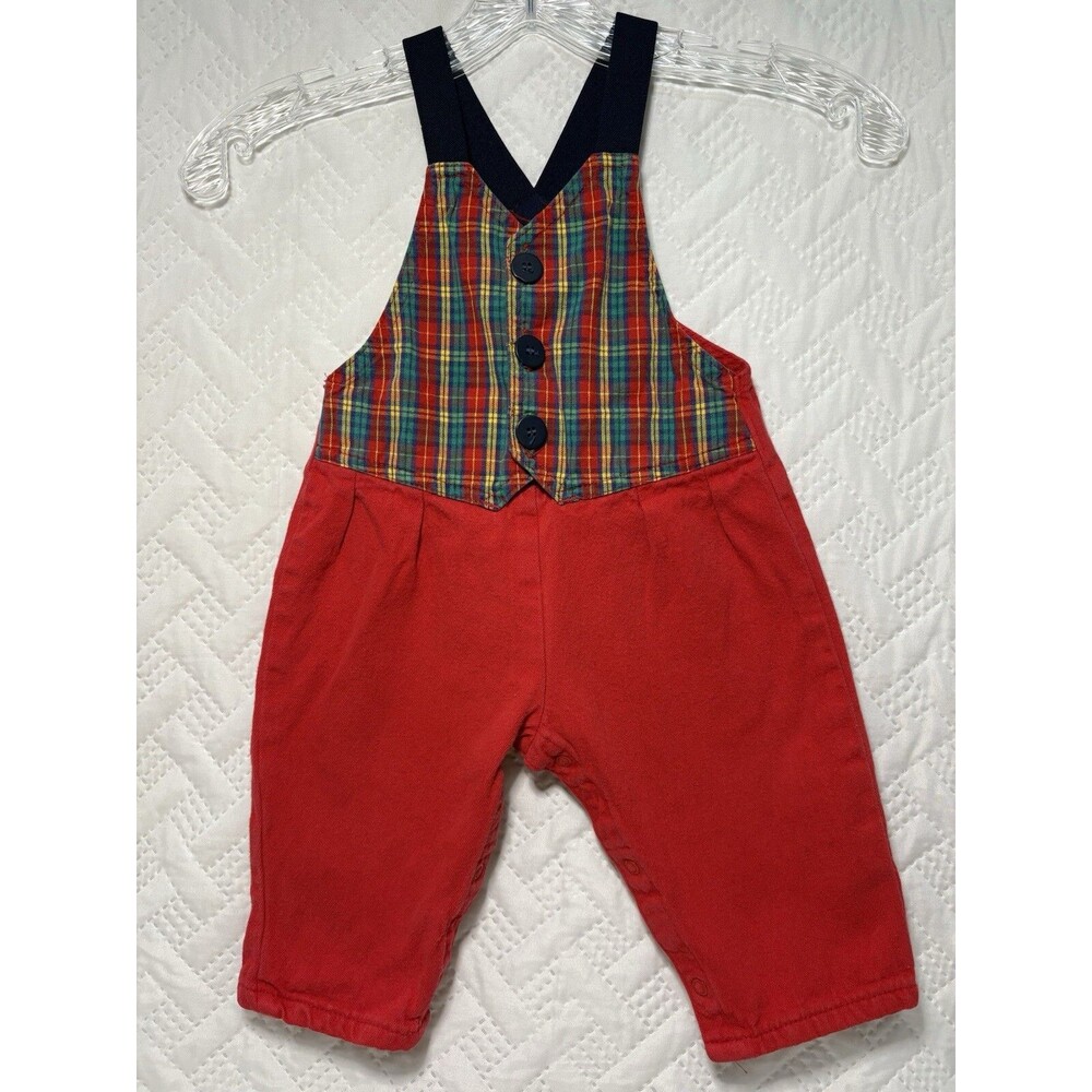 Vintage OshKosh B'Gosh Vestbak Red Denim Plaid Overalls Size 18 Mont Made In USA